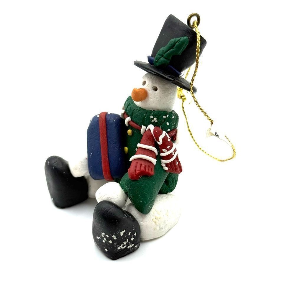 Snowman With A Top hat Figurine Christmas Tree Ornament - Picture 2 of 5